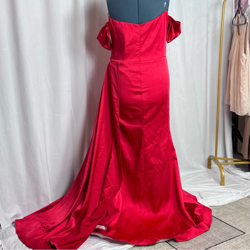 Red Ruched Off-Shoulder Prom Gown - Picture 9 of 16